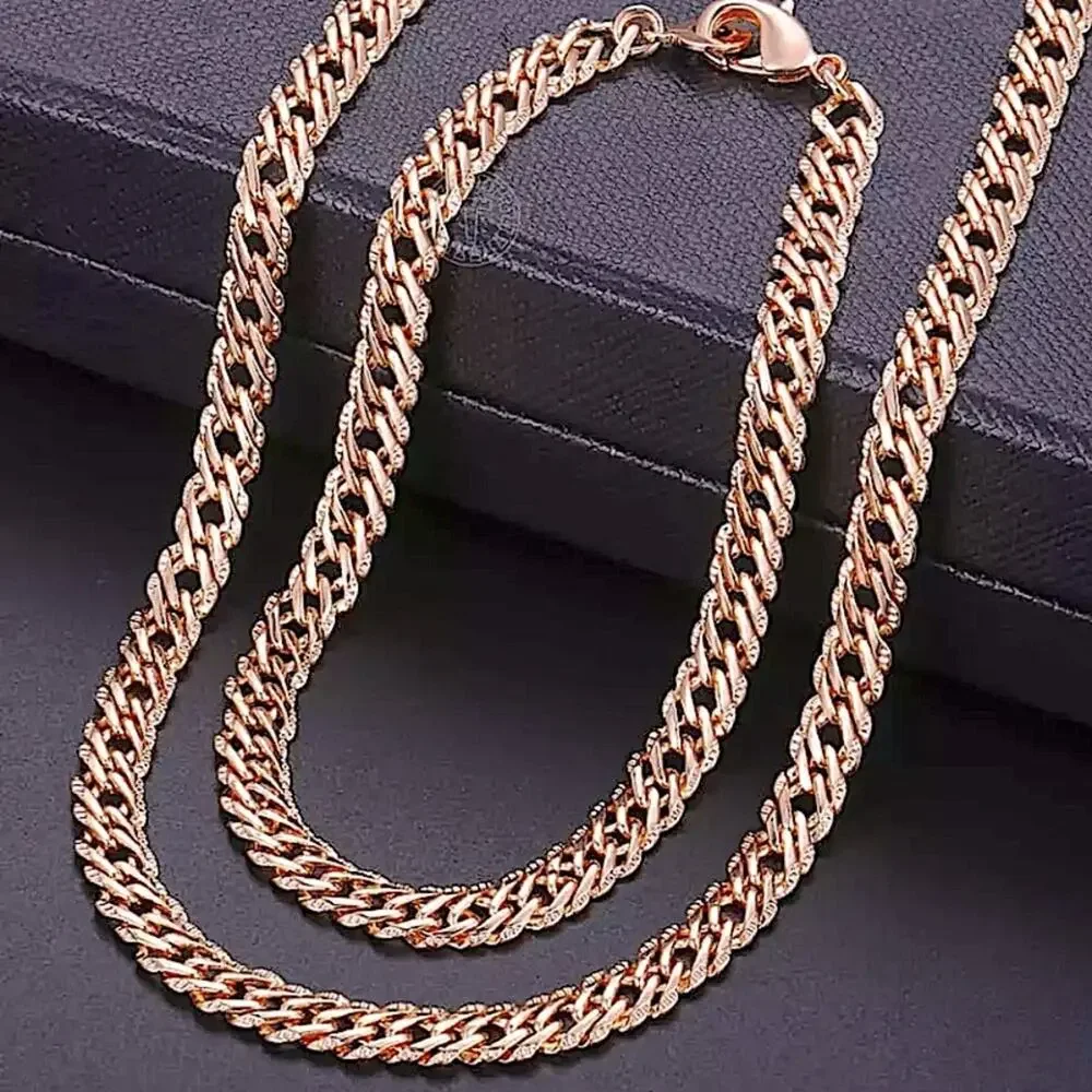 Rose Gold Chain Link Matching Necklace Bracelet Set